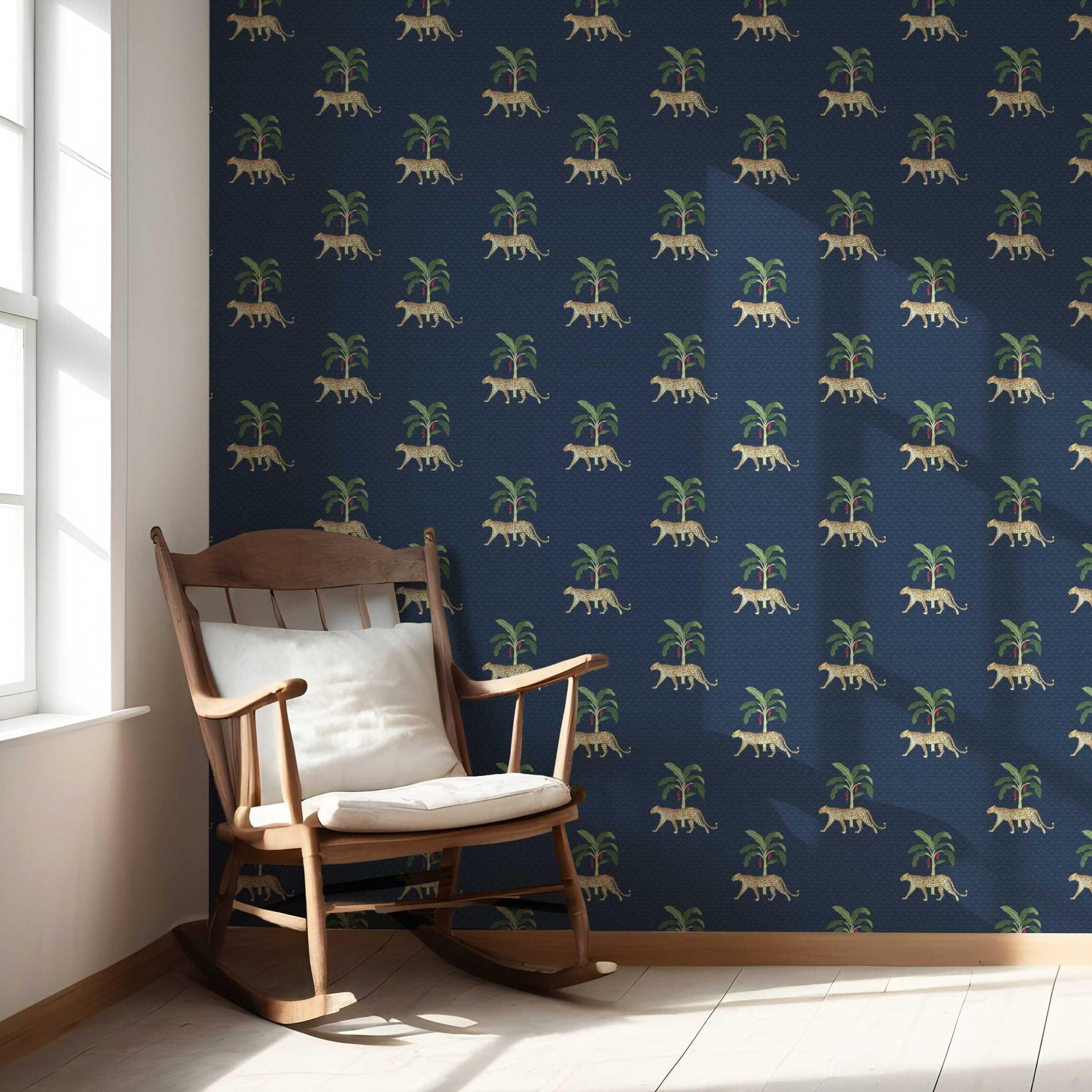Leopard Animal Print Nursery Wallpaper (Navy Blue/ Green/ Red/ Tan)