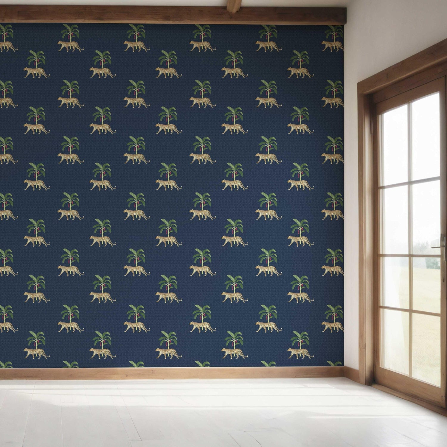 Leopard Animal Print Bedroom Wallpaper (Navy Blue/ Green/ Red/ Tan)