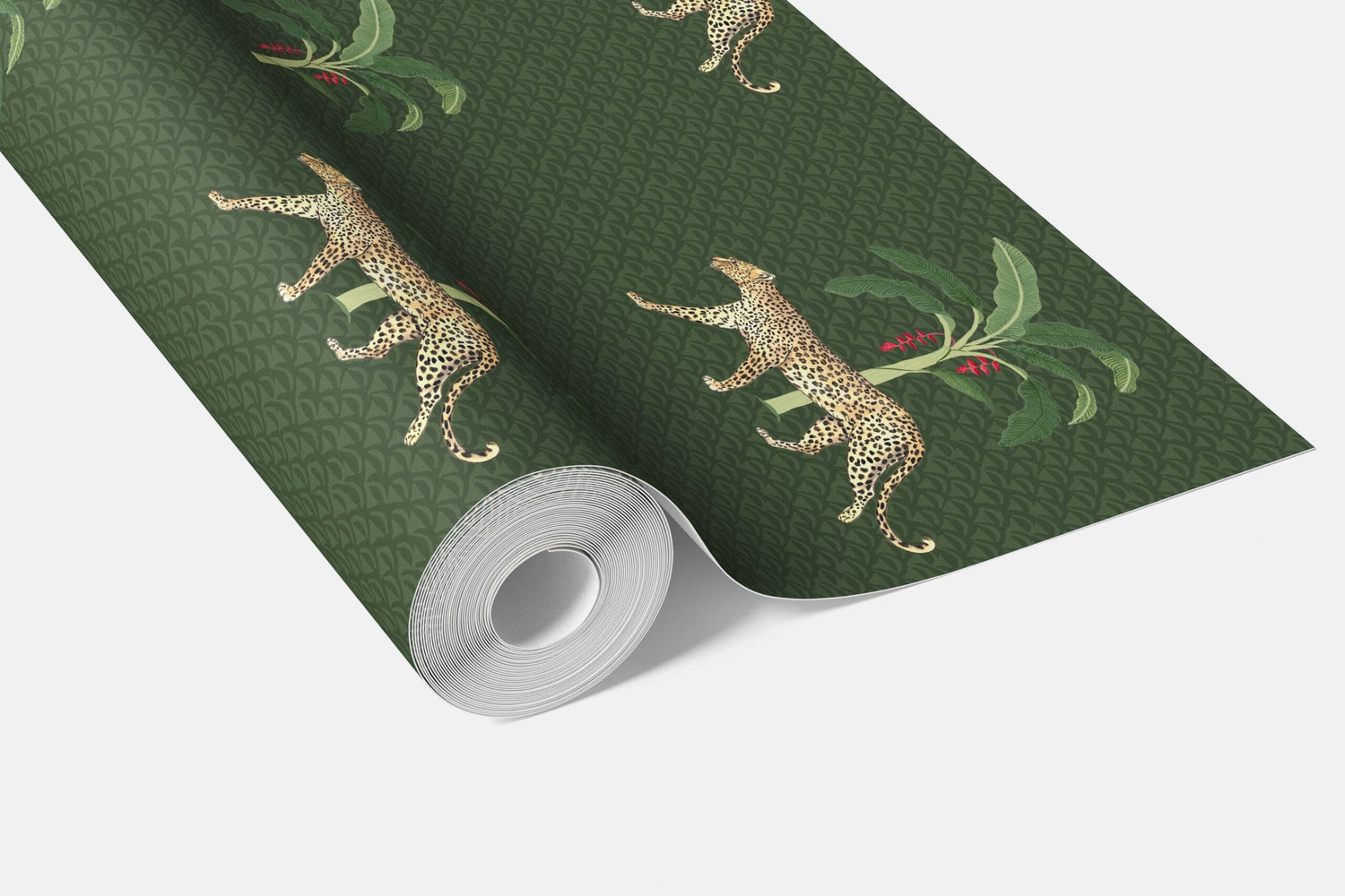 Leopard Animal Print Bathroom Wallpaper (Green/ Red/ Tan)