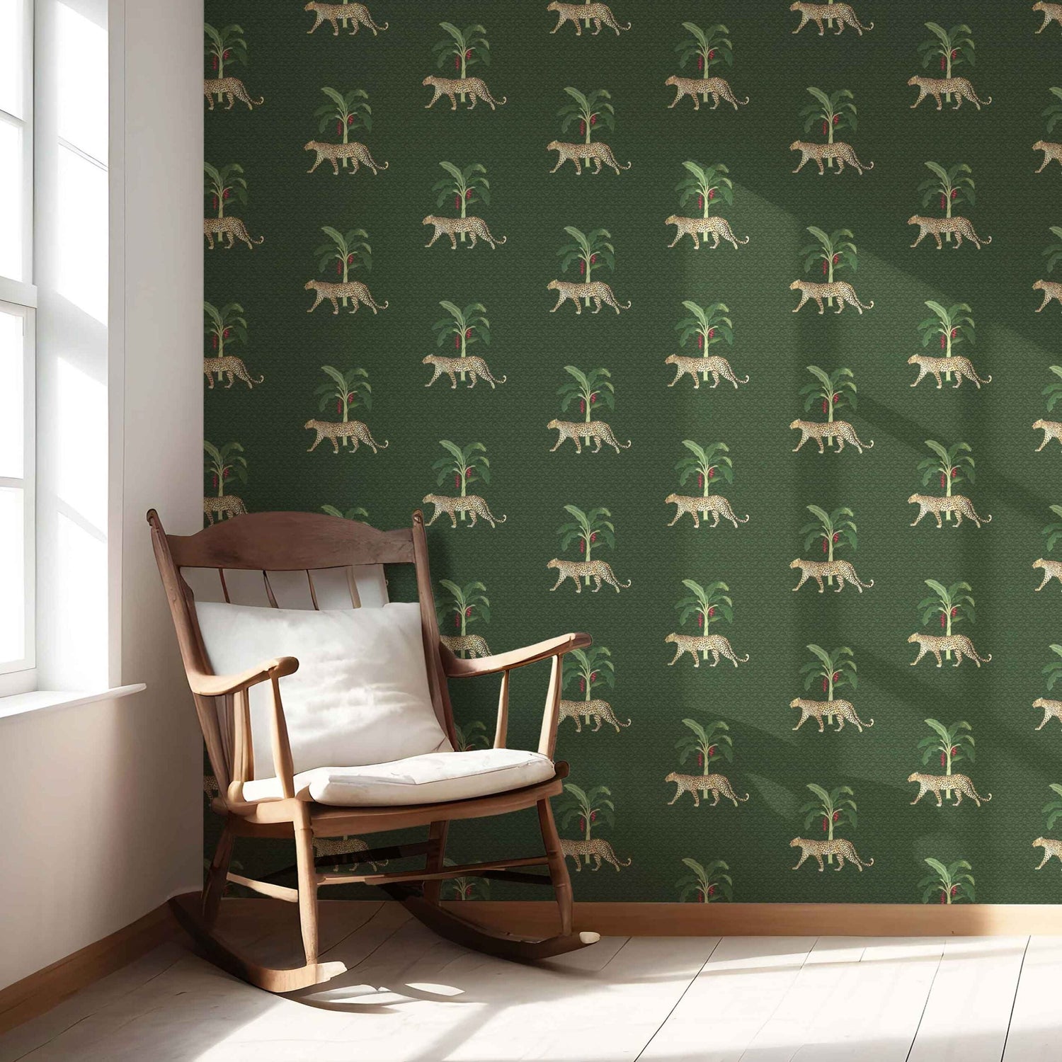 Leopard Animal Print Nursery Wallpaper (Green/ Red/ Tan)