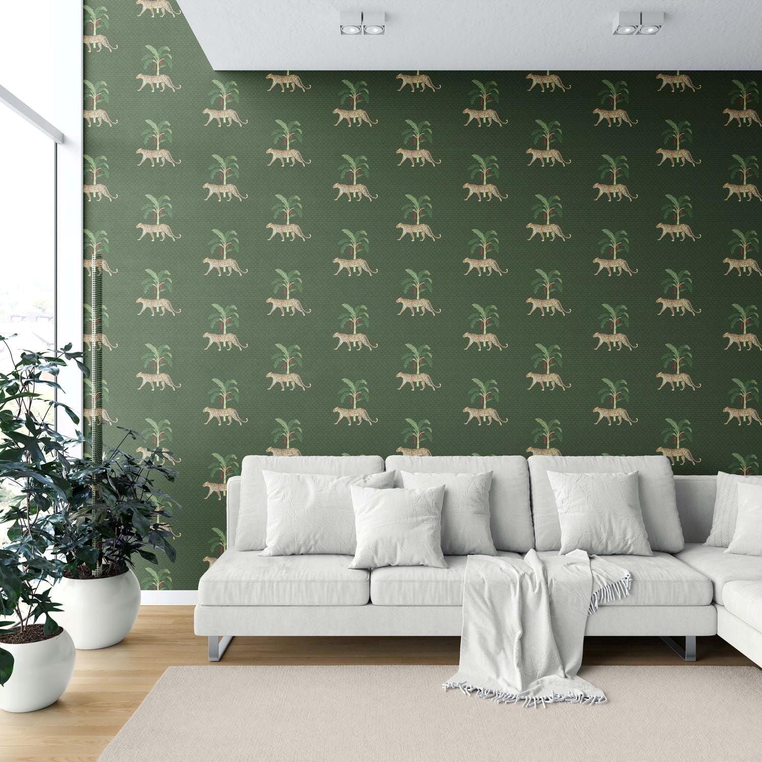 Leopard Animal Print Shower Toilet Wallpaper (Green/ Red/ Tan)