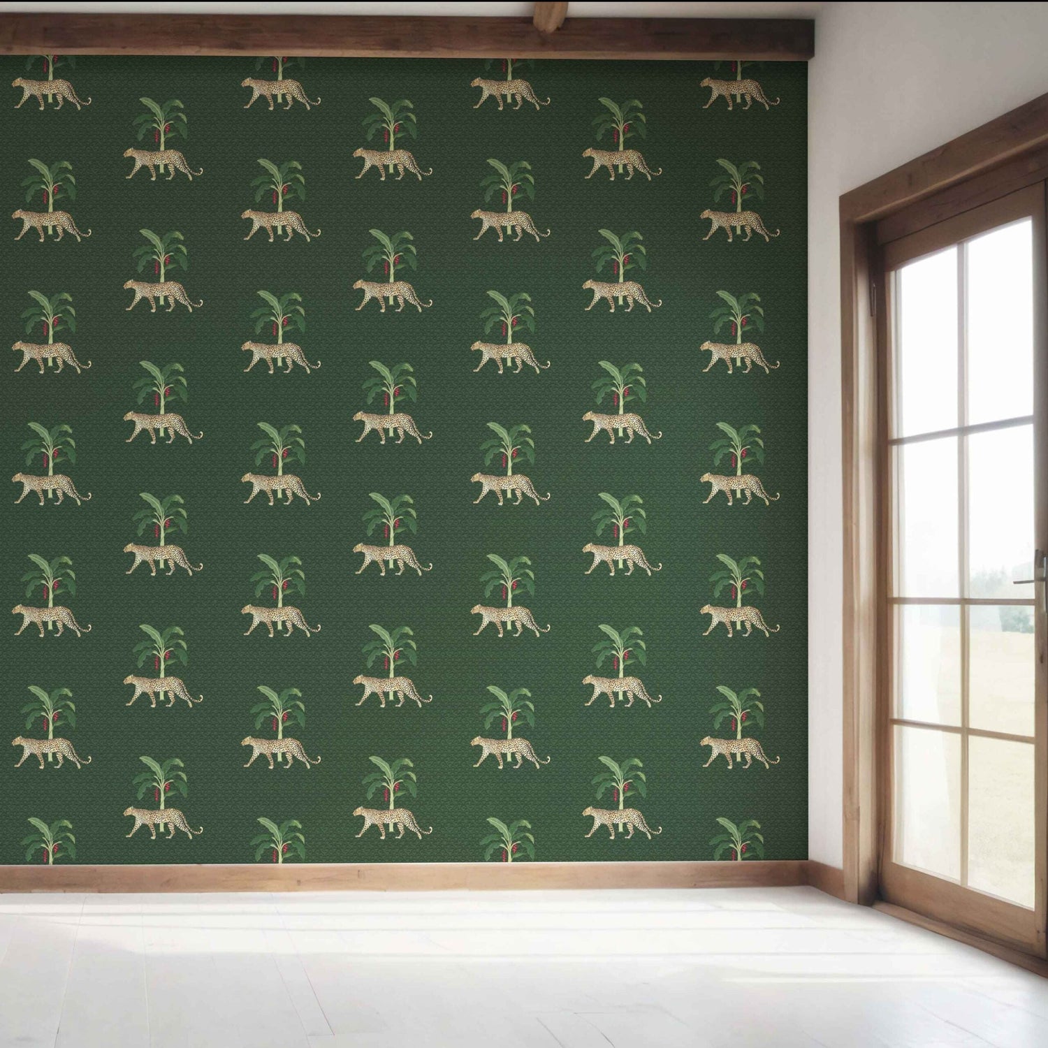 Leopard Animal Print Bedroom Wallpaper (Green/ Red/ Tan)