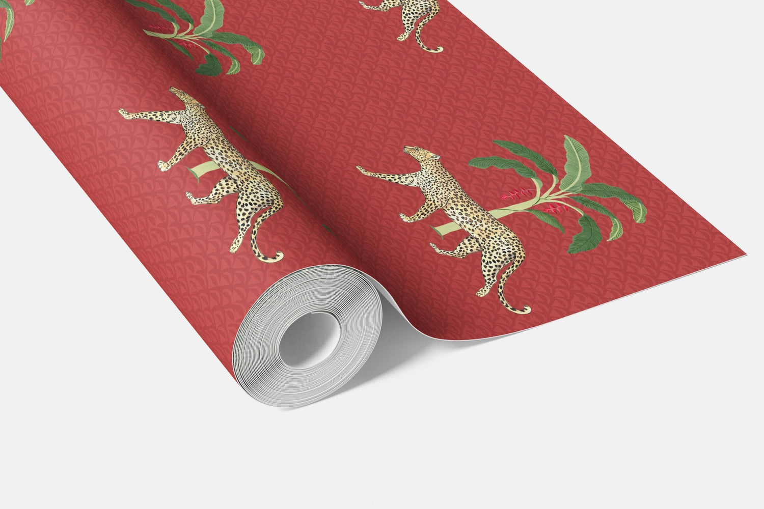 Leopard Animal Print Bathroom Wallpaper (Red/ Green/ Tan)