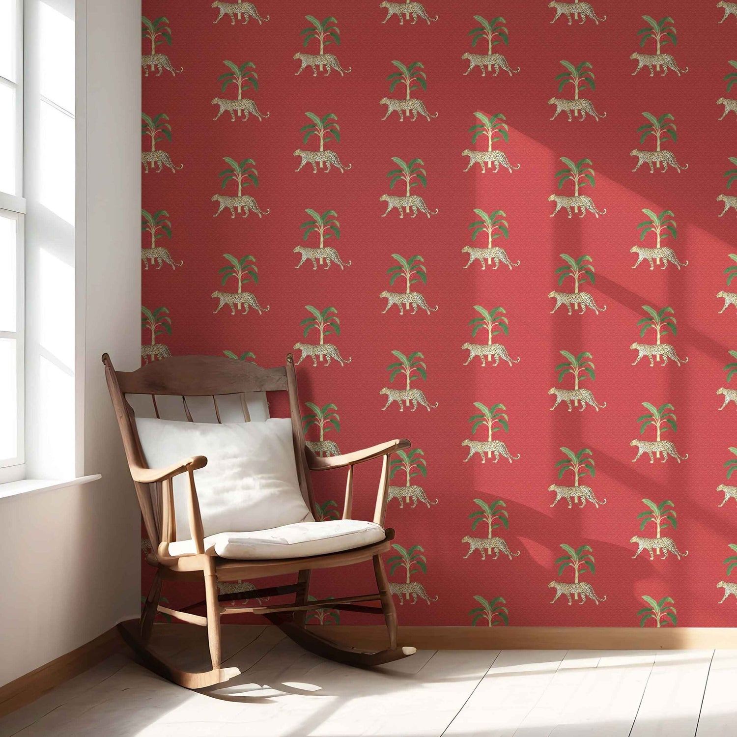 Leopard Animal Print Nursery Wallpaper (Red/ Green/ Tan)