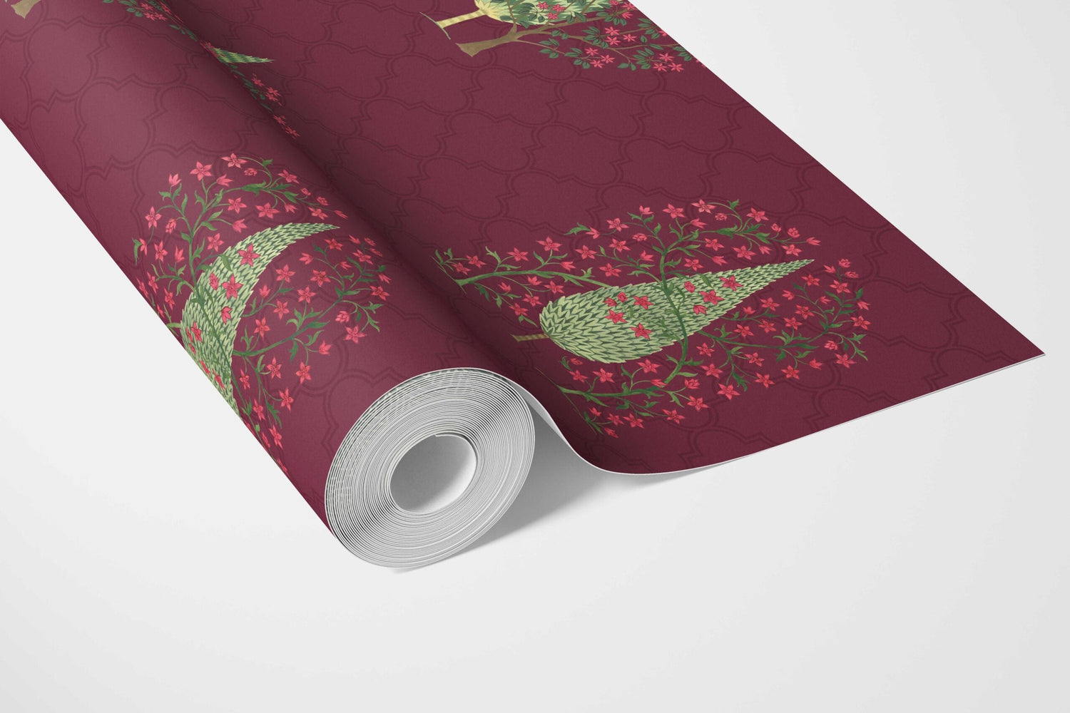 Botanical/ Floral Print Bathroom Wallpaper (Maroon/ Red/ Pink/ Green)