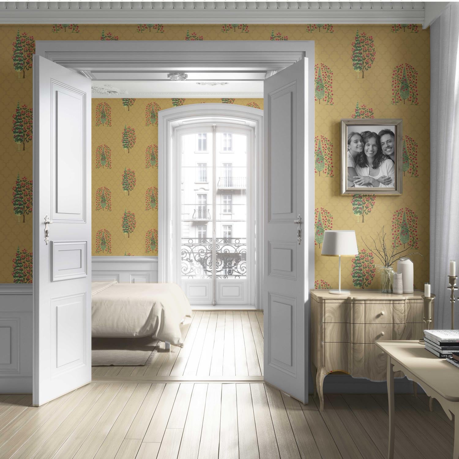 Botanical/ Floral Print Living Room Wallpaper (Yellow/ Pink/ Green)