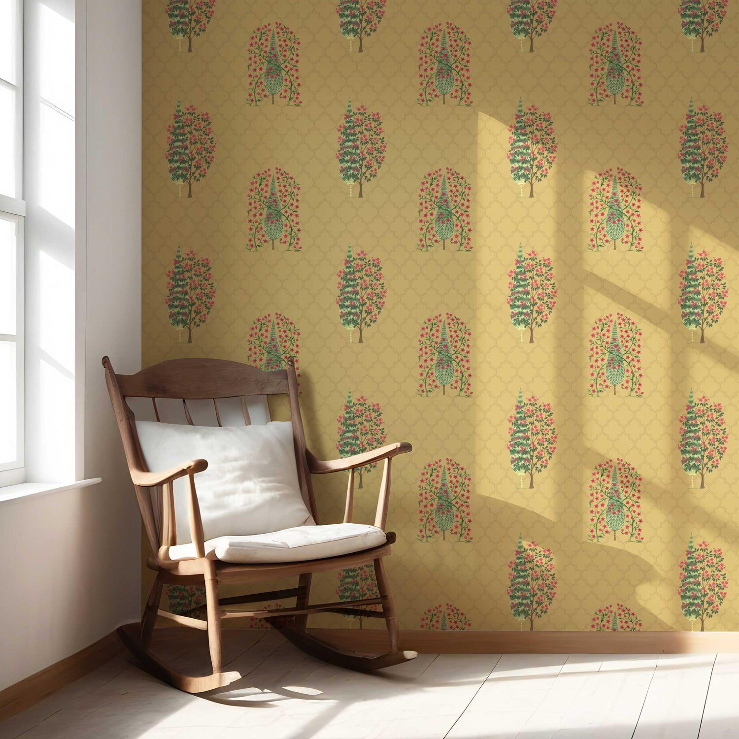 Botanical/ Floral Print Nursery Wallpaper (Yellow/ Pink/ Green)