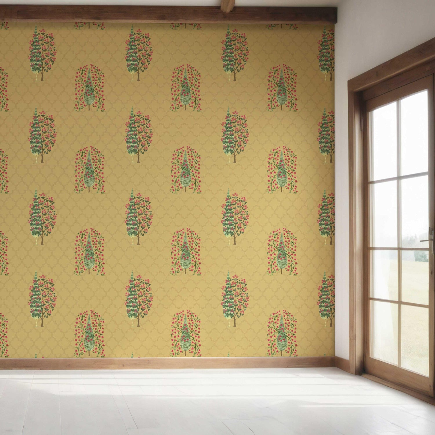 Botanical/ Floral Print Bedroom Wallpaper (Yellow/ Pink/ Green)