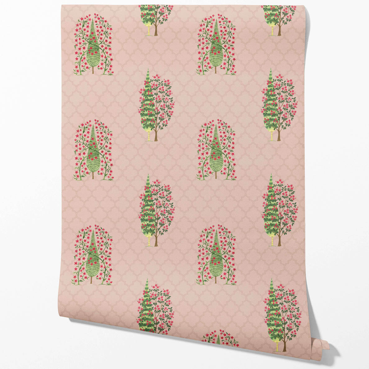 Botanical/ Floral Print Kitchen Wallpaper (Blush Pink/ Green)