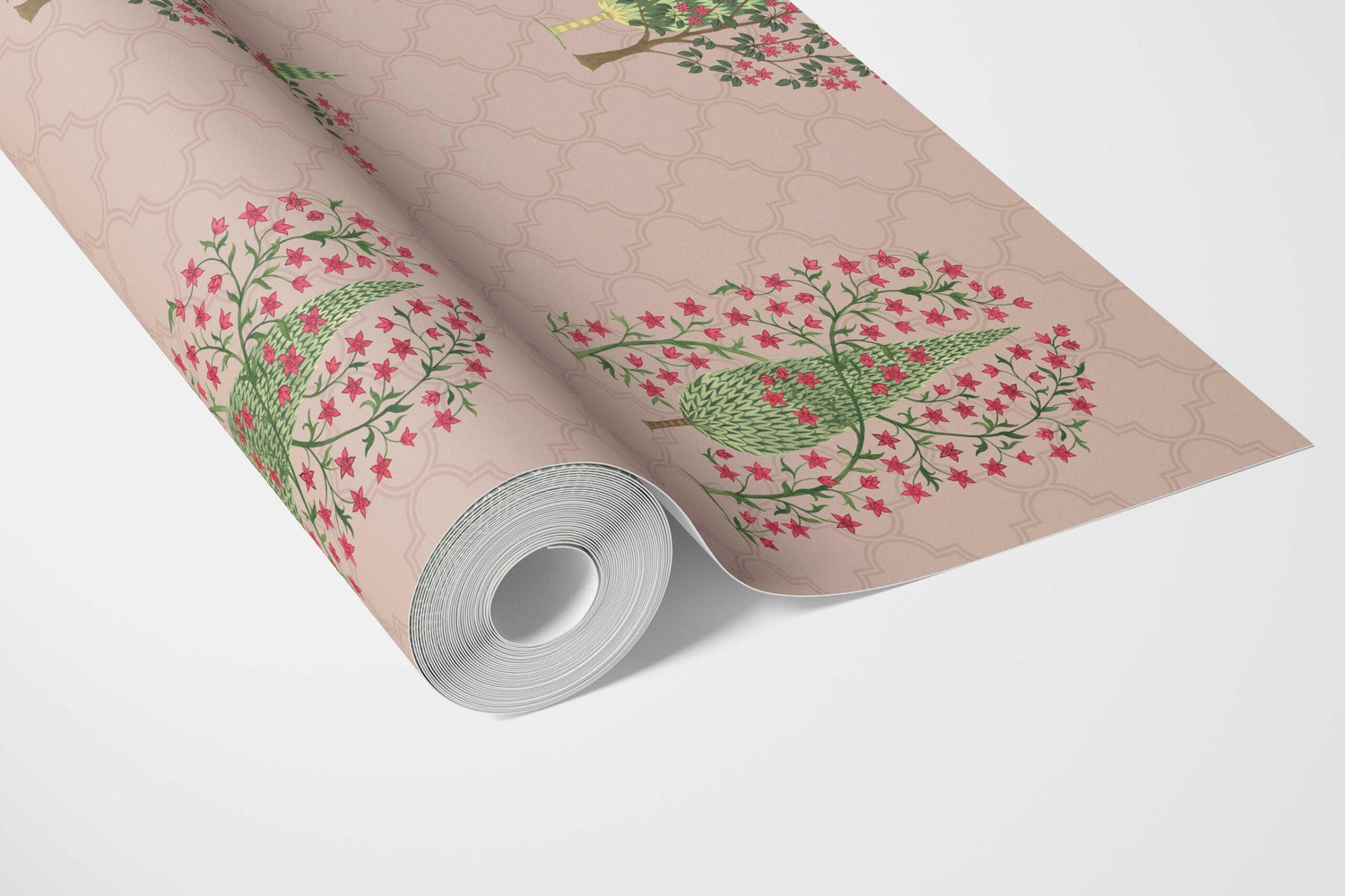 Botanical/ Floral Print Bathroom Wallpaper (Blush Pink/ Green)