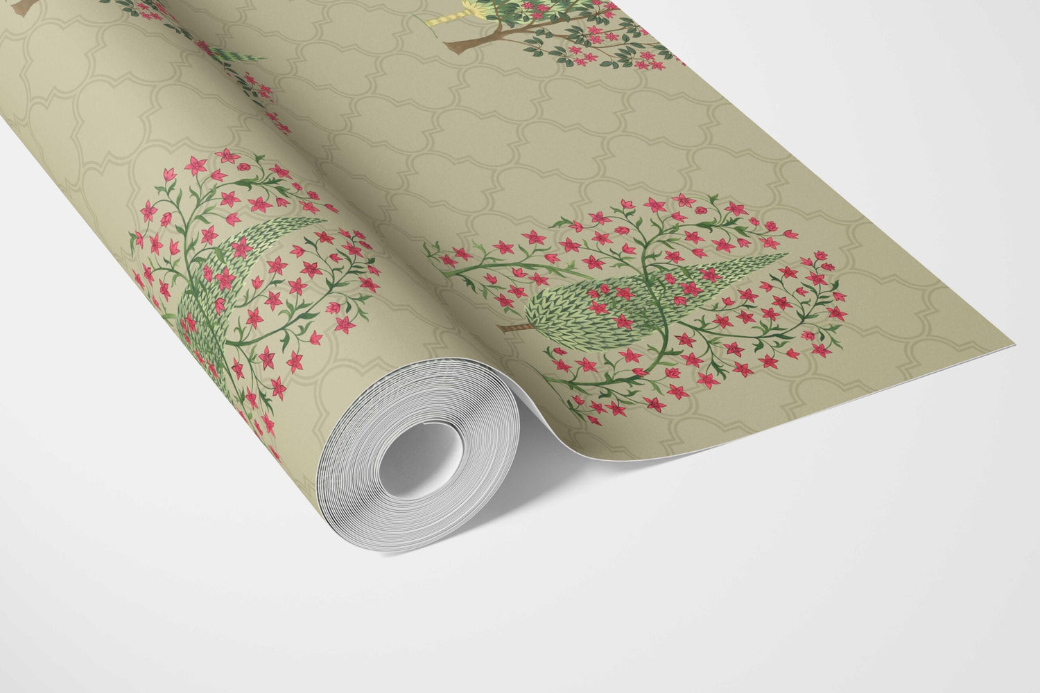 Botanical/ Floral Print Bathroom Wallpaper (Olive Green/ Pink)