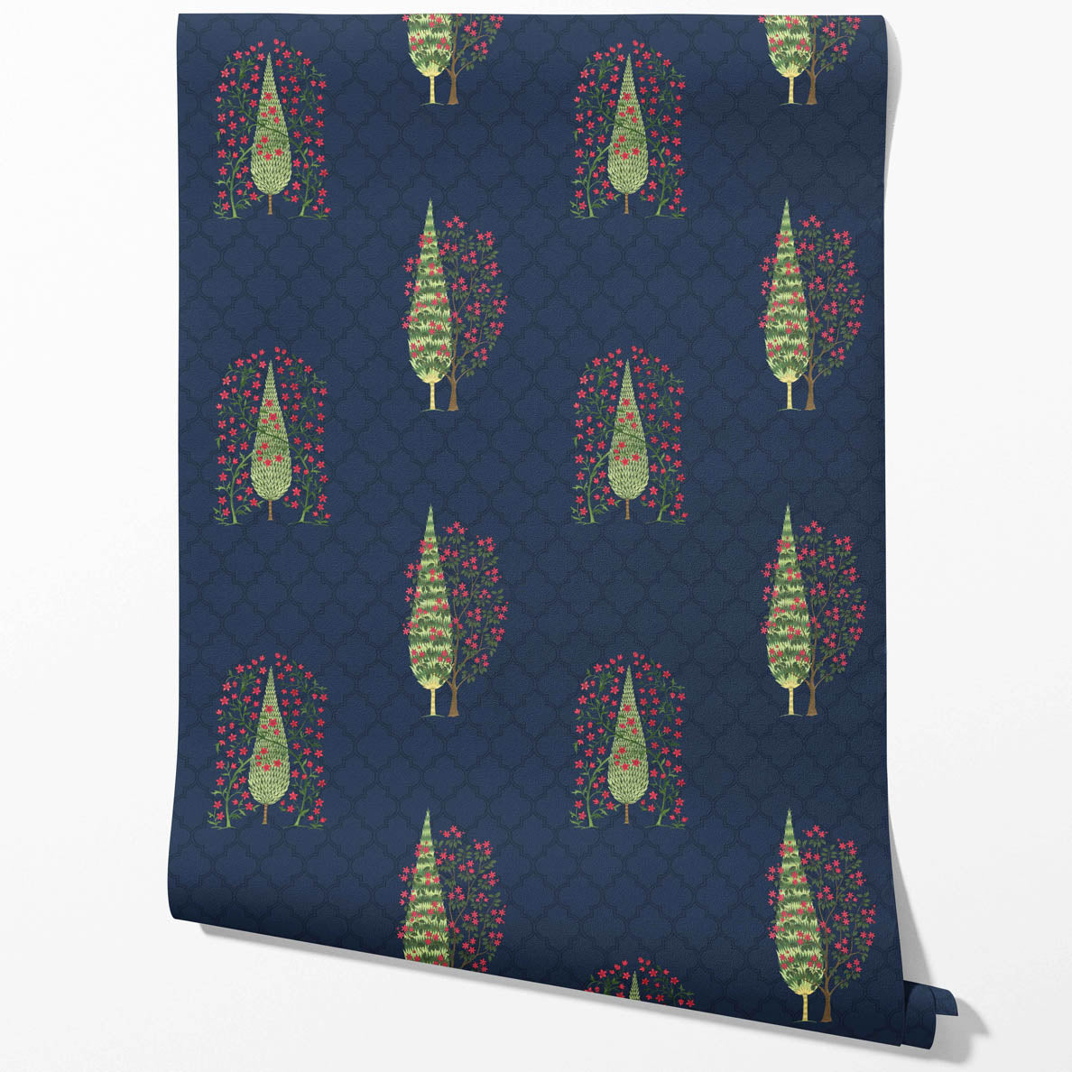 Botanical/ Floral Print Kitchen Wallpaper (Navy Blue/ Pink/ Green)