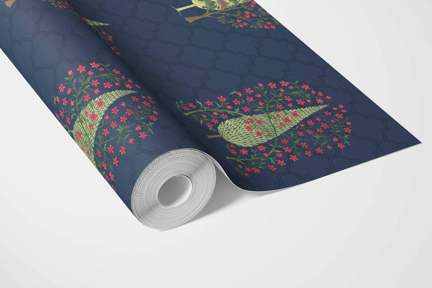 Botanical/ Floral Print Bathroom Wallpaper (Navy Blue/ Pink/ Green)
