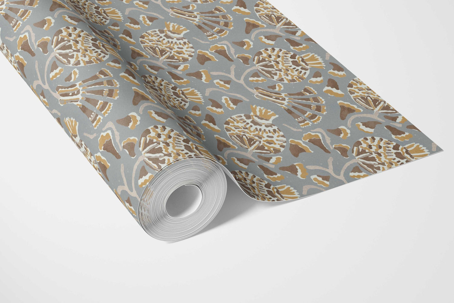Modern Floral/ Botanical Bathroom Wallpaper (Blue-Gray/ Brown/ Gold/ Beige)
