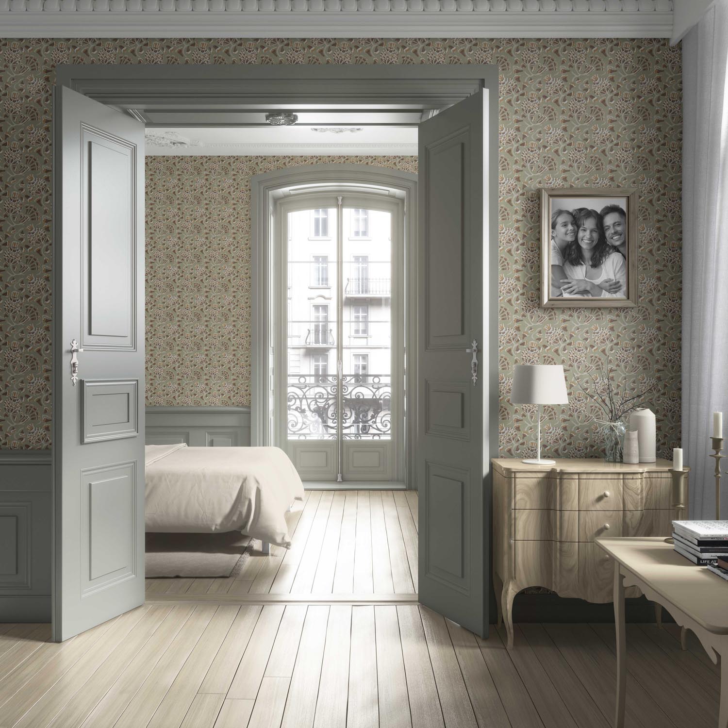 Modern Floral/ Botanical Living Room Wallpaper (Olive Green/ Brown/ Gold/ Beige)