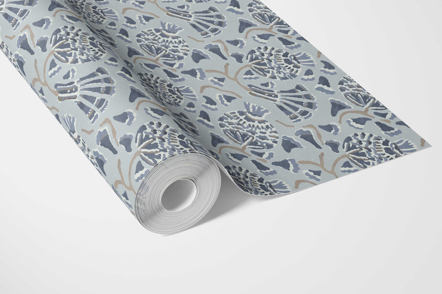 Modern Floral/ Botanical Bathroom Wallpaper (Slate Blue/ Gray)