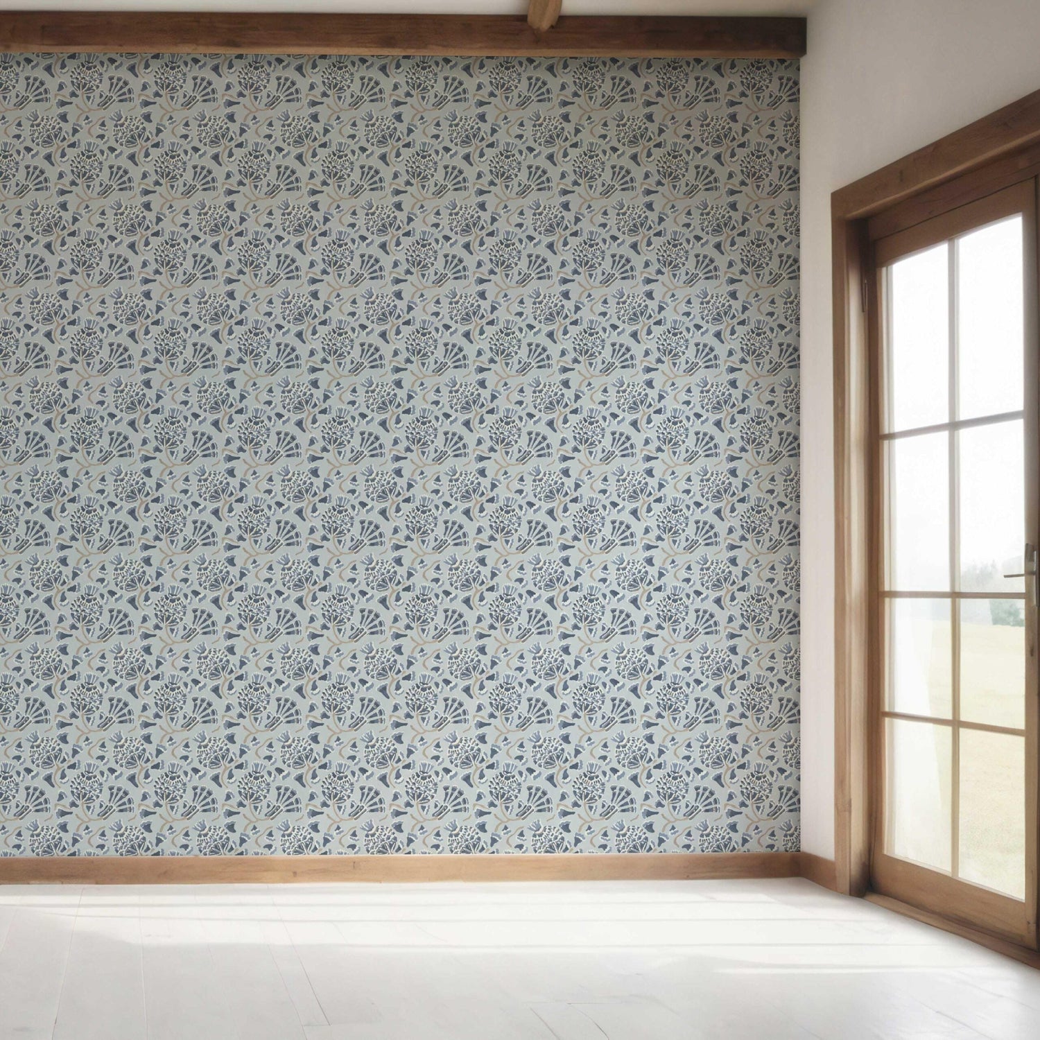 Modern Floral/ Botanical Bedroom Wallpaper (Slate Blue/ Gray)