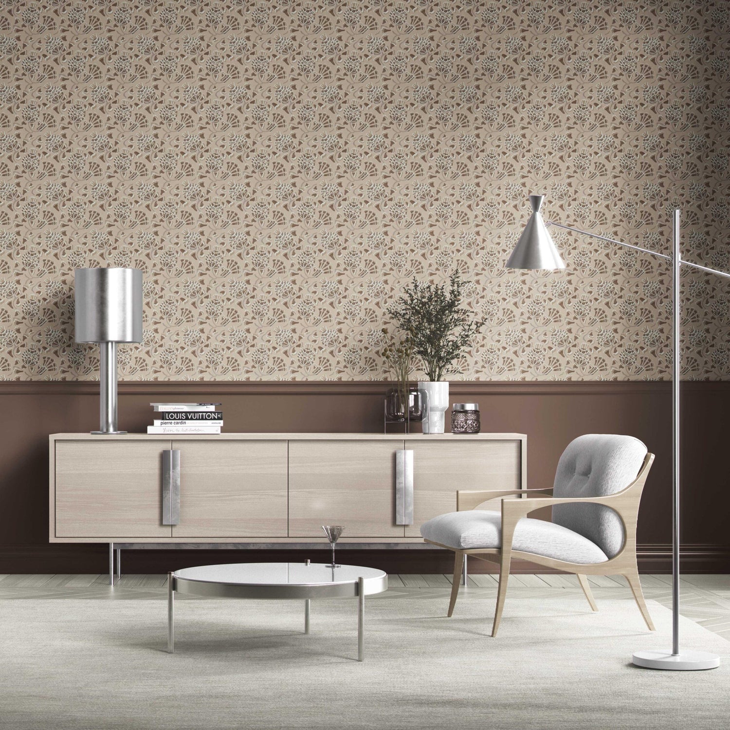 Neutral Modern Floral/ Botanical Kitchen Wallpaper (Brown/ Taupe/ Beige)