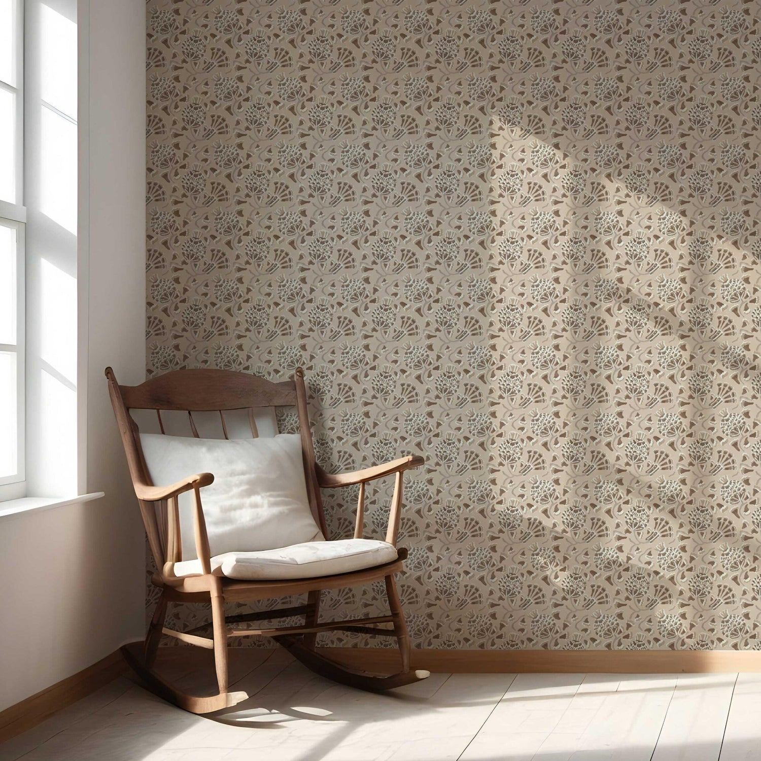 Neutral Modern Floral/ Botanical Nursery Wallpaper (Brown/ Taupe/ Beige)