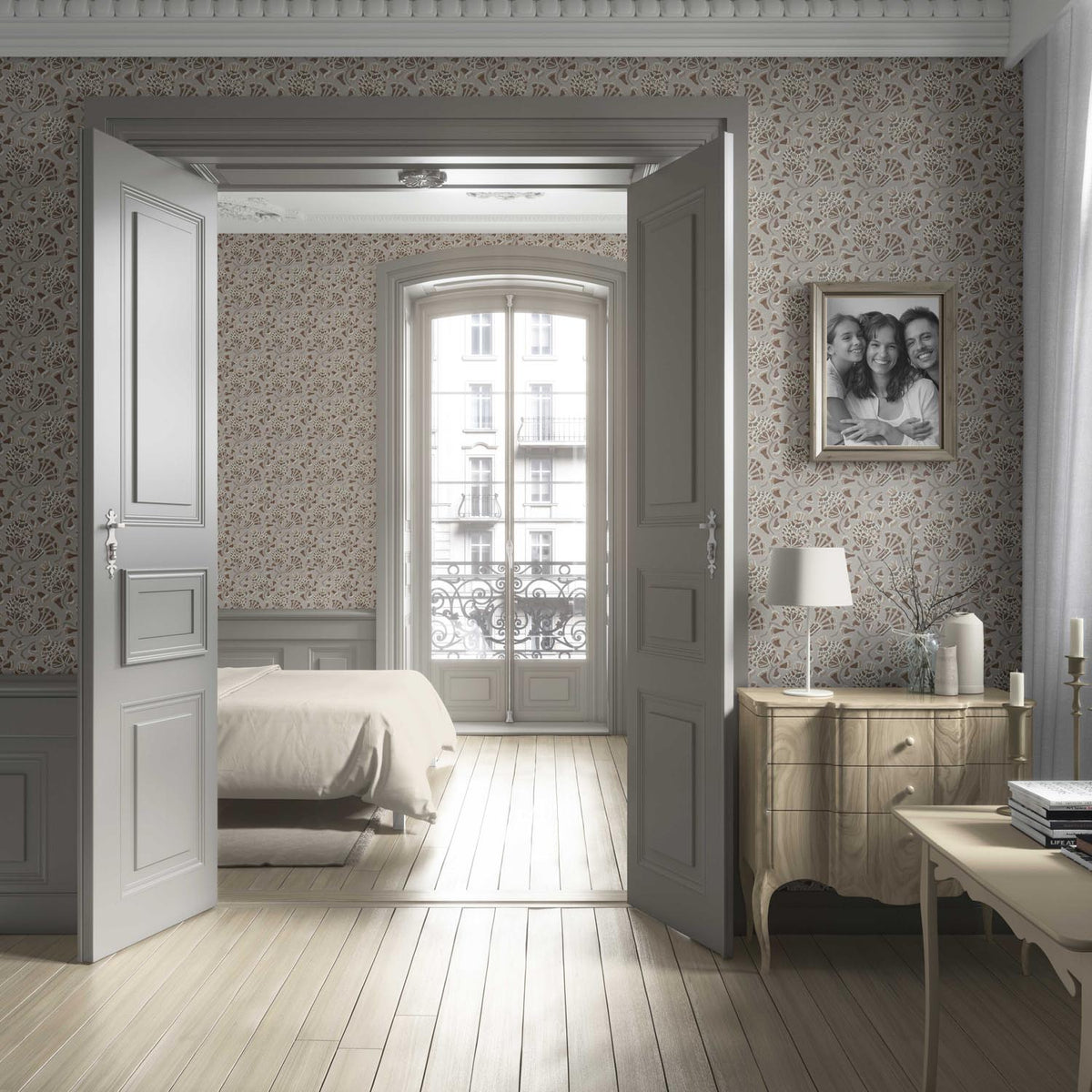 Neutral Modern Floral/ Botanical Living Room Wallpaper (Taupe/ Brown/ Greige)