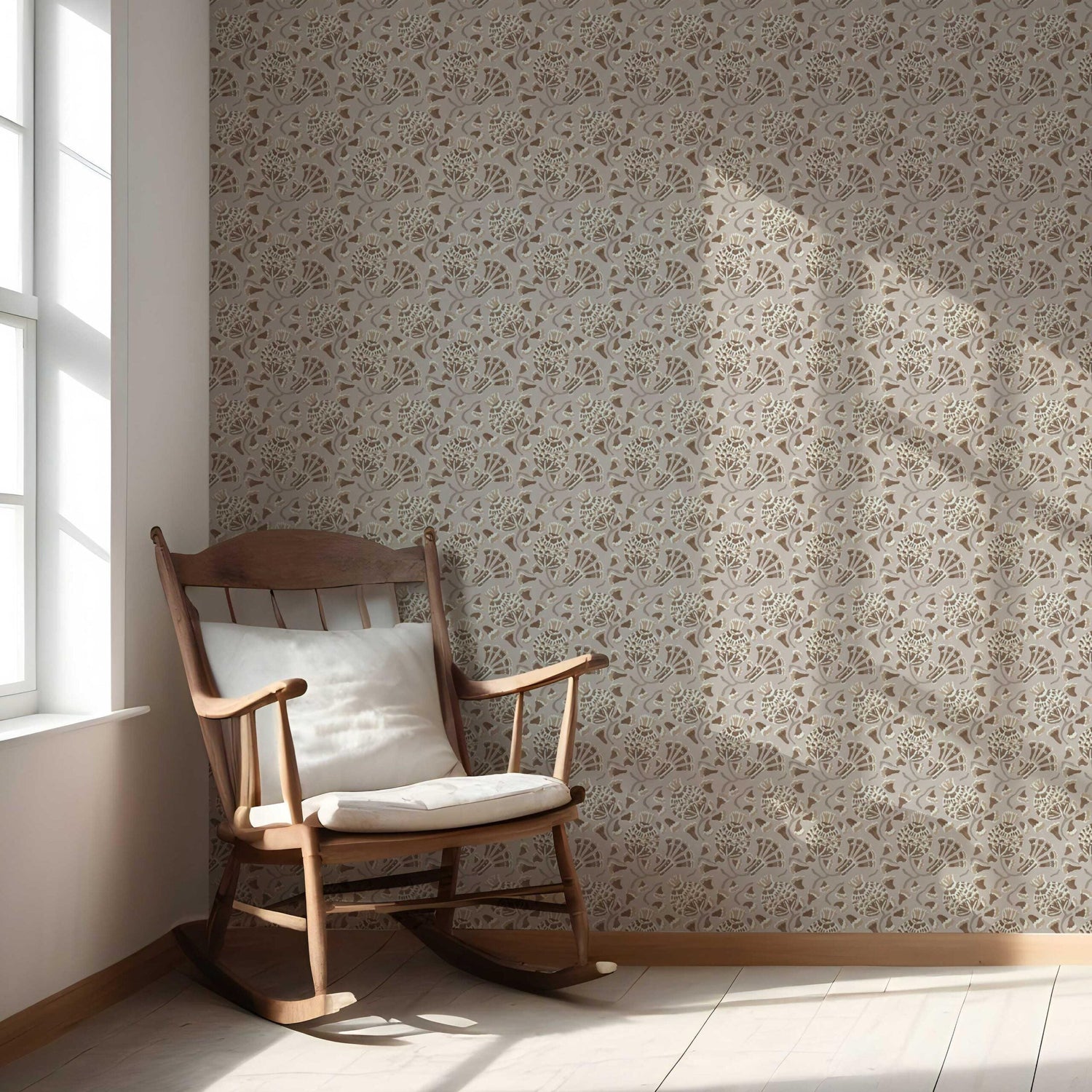 Neutral Modern Floral/ Botanical Nursery Wallpaper (Taupe/ Brown/ Greige)