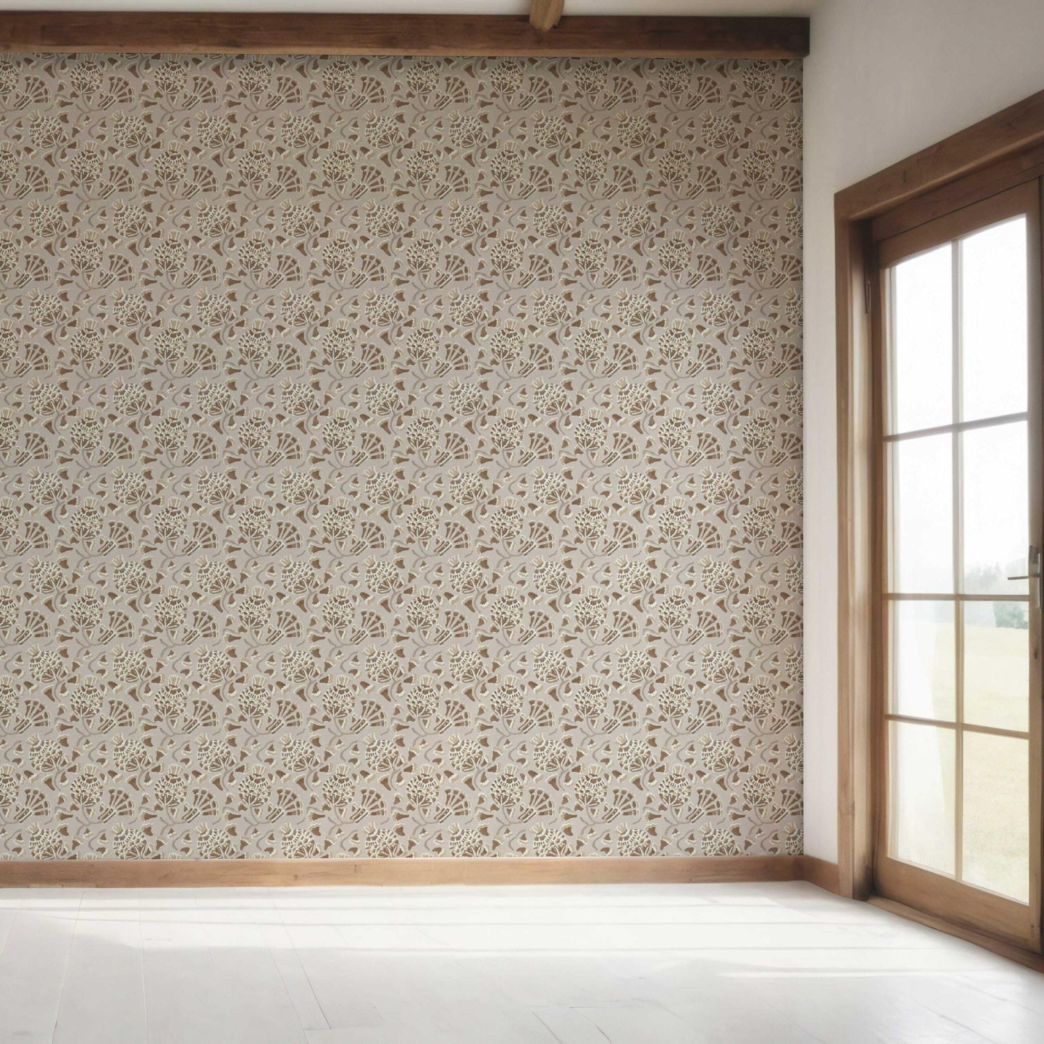 Neutral Modern Floral/ Botanical Bedroom Wallpaper (Taupe/ Brown/ Greige)