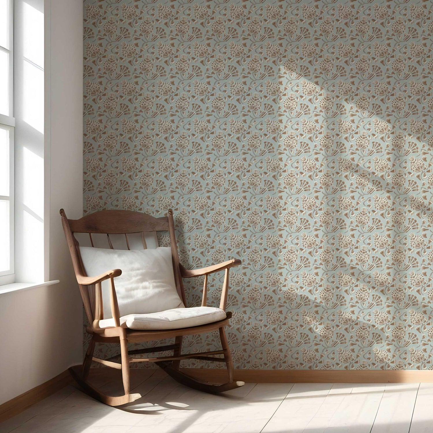 Modern Floral/ Botanical Nursery Wallpaper (Blue/ Brown/ Beige)