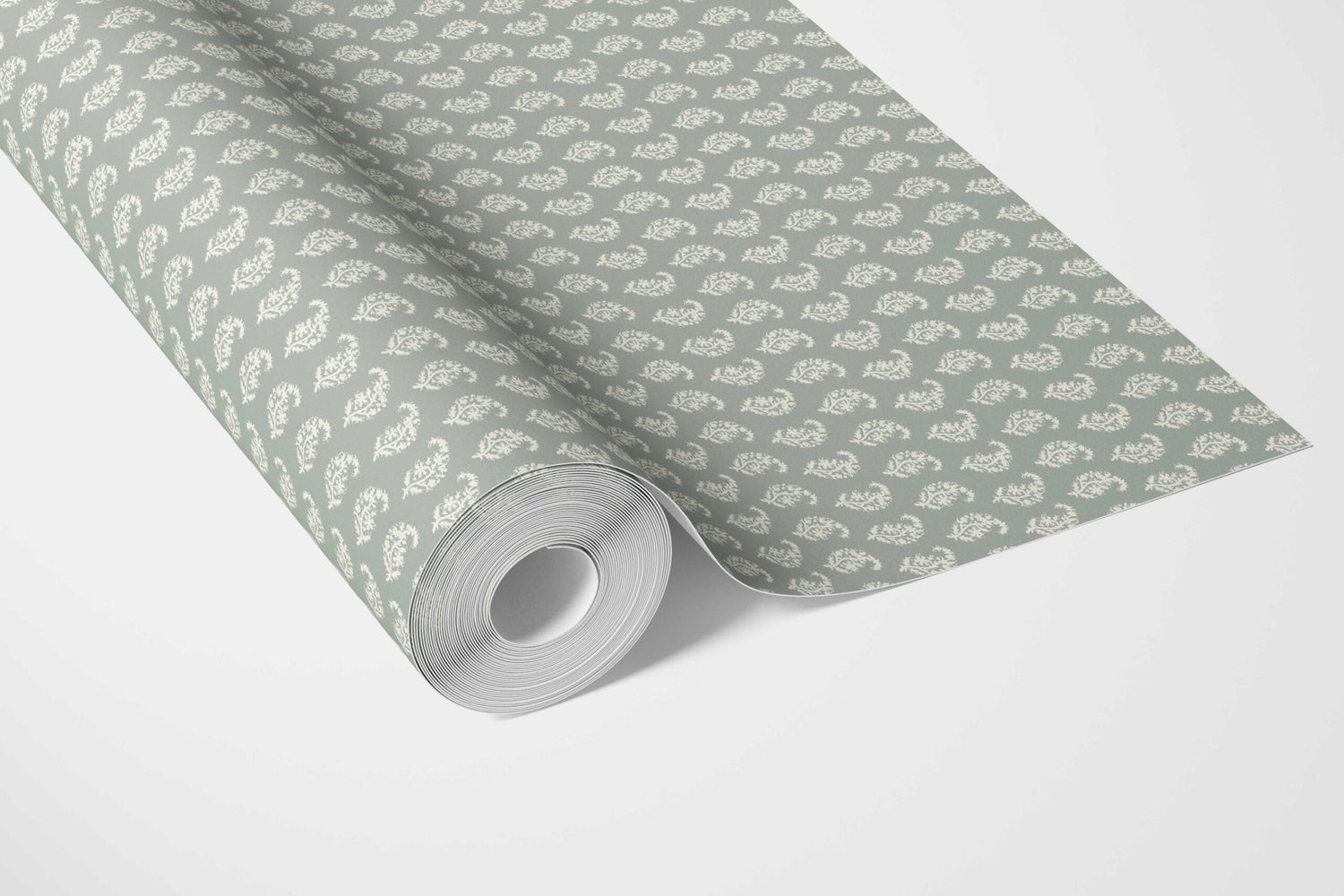 Small Paisley Floral Patterned Print Kitchen Wallpaper (Green/ White)