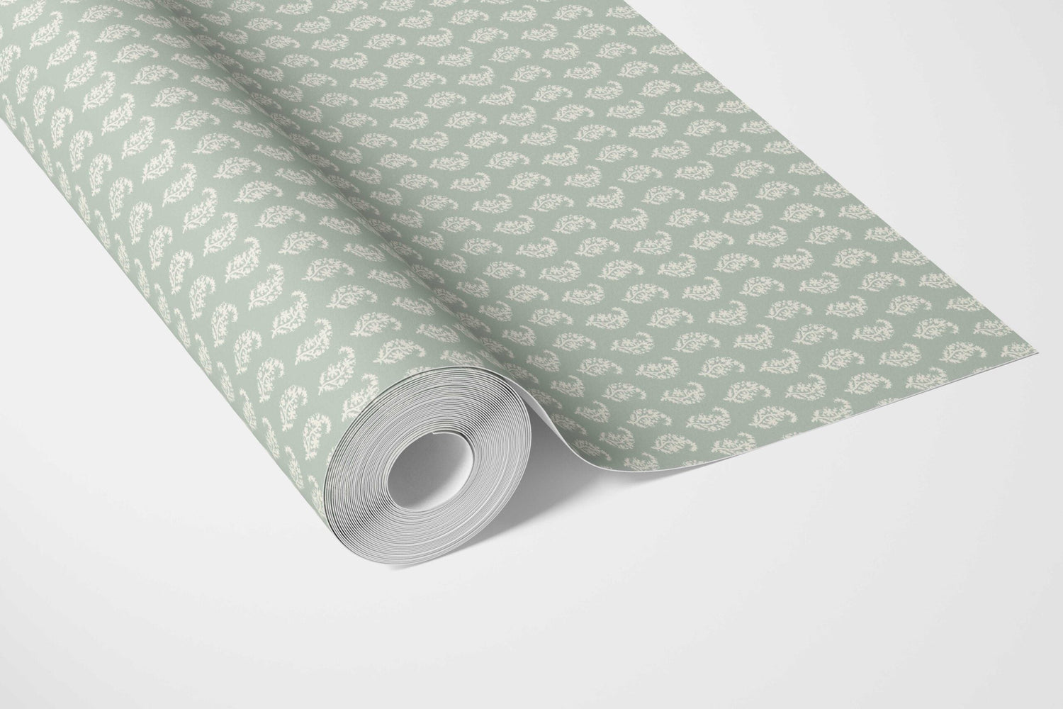 Small Paisley Floral Patterned Print Kitchen Wallpaper (Green/ White)
