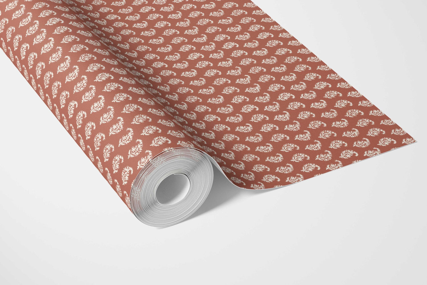 Small Paisley Floral Patterned Print Kitchen Wallpaper (Brick Red/ White)