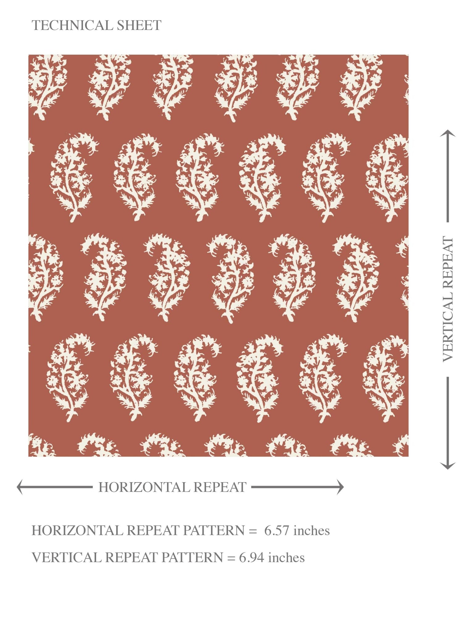 Small Paisley Floral Patterned Print Kids Room Wallpaper (Brick Red/ White)