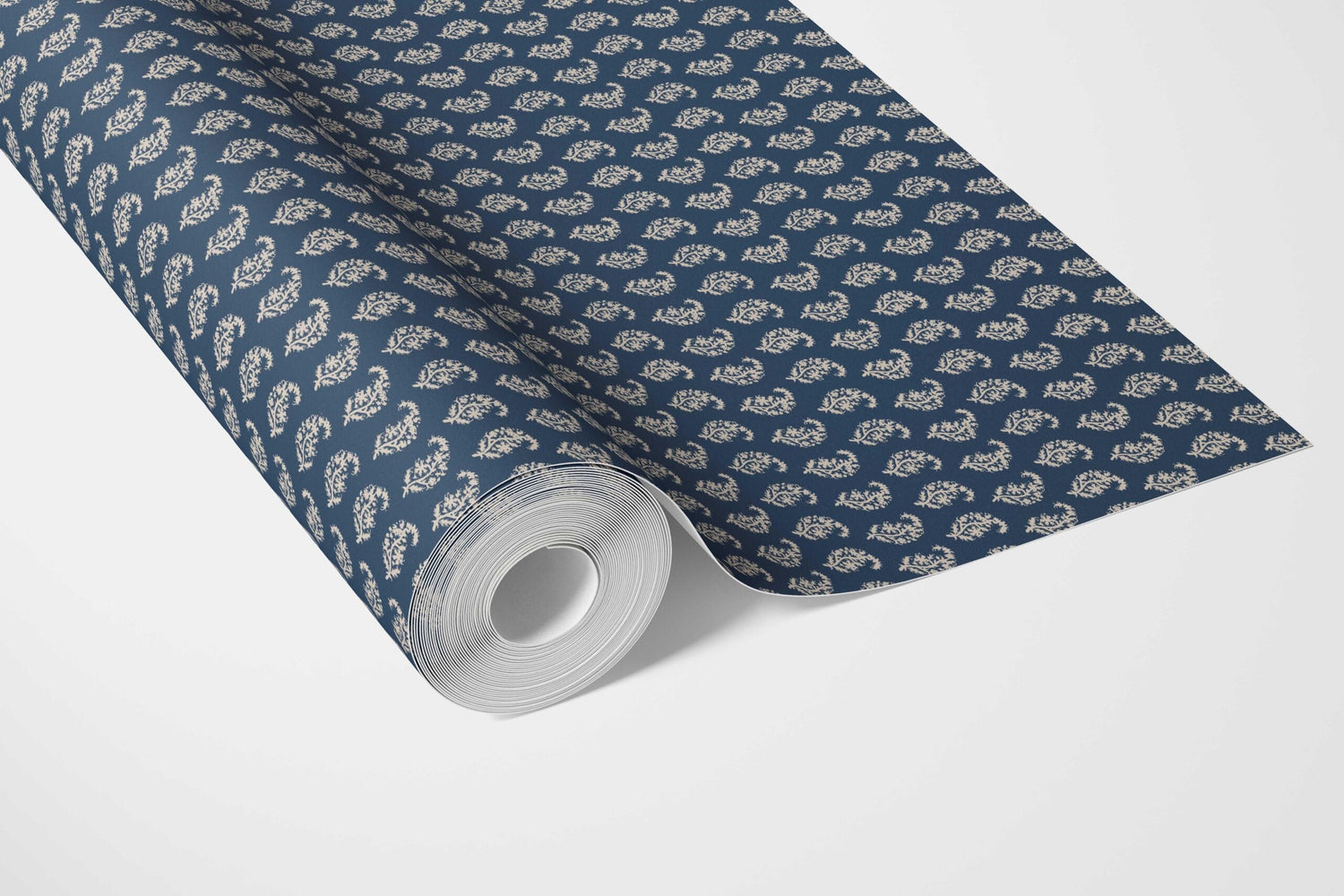 Small Paisley Floral Patterned Print Kitchen Wallpaper (Navy Blue/ White)