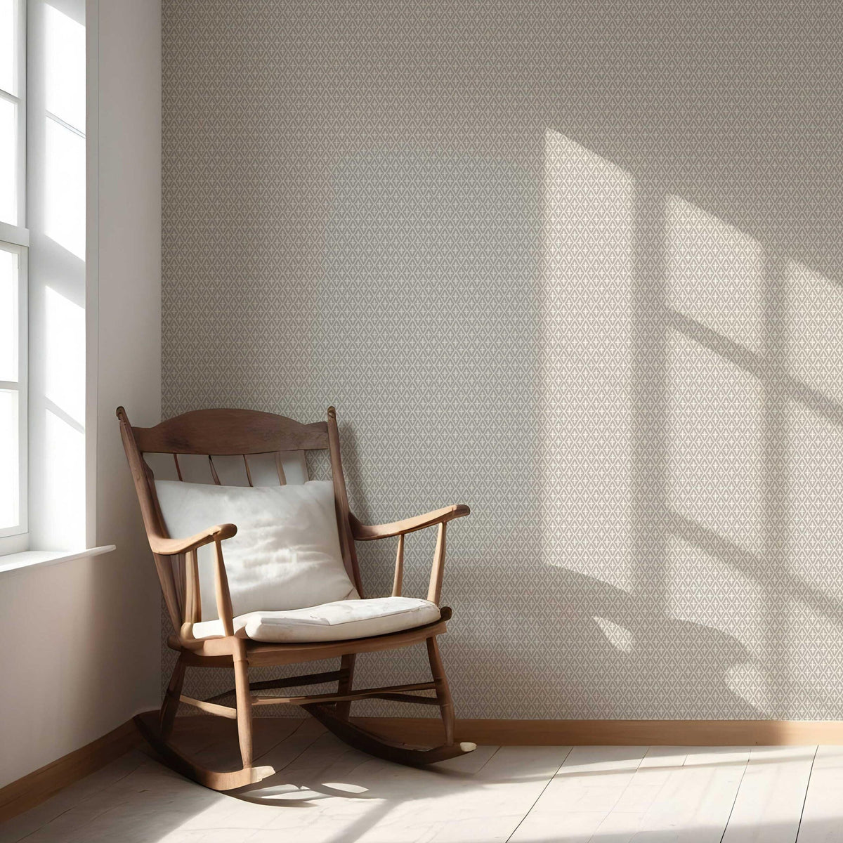 Neutral Geometric Diamond Lattice Nursery Wallpaper (Gray/ Taupe/ White)