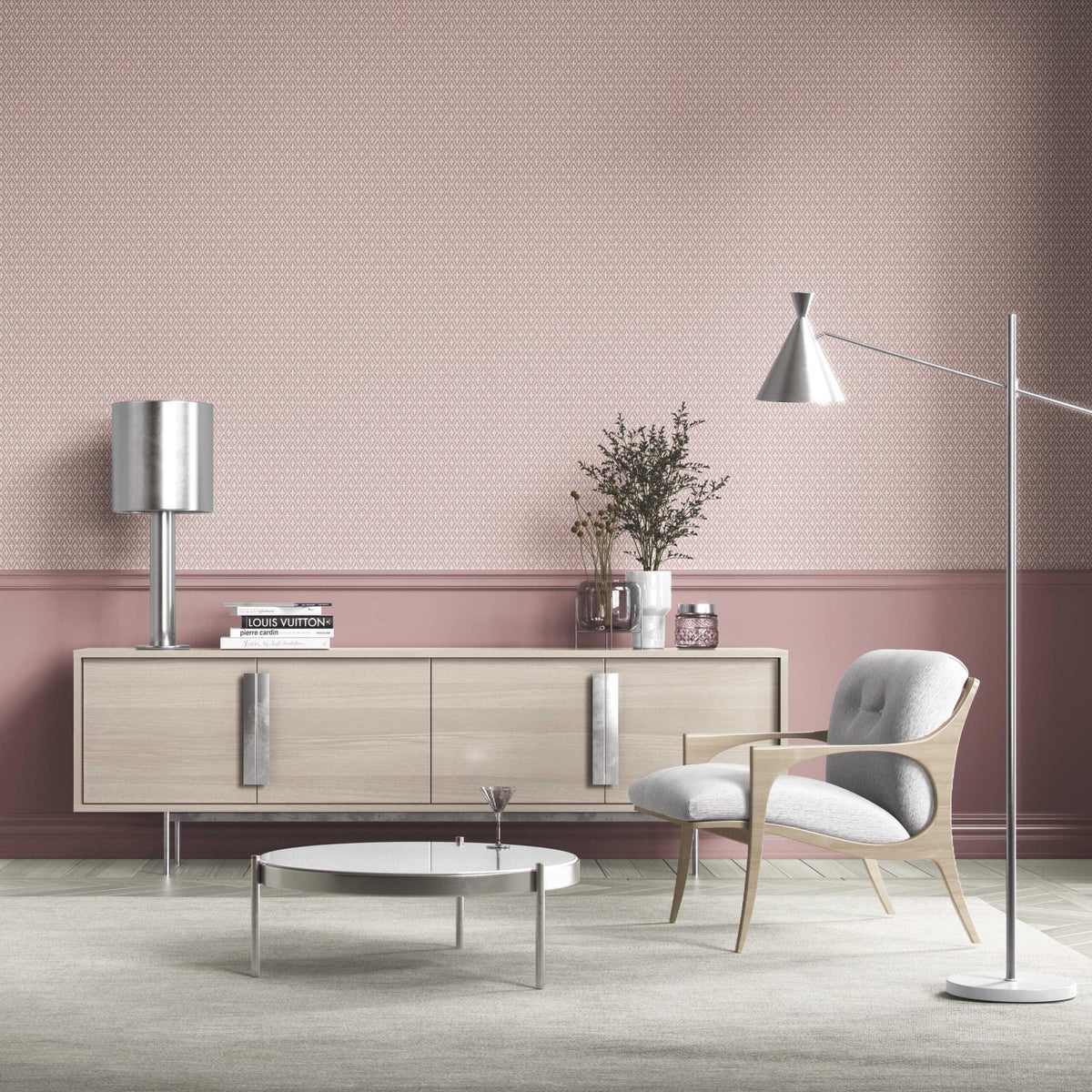 Geometric Diamond Lattice Bathroom Wallpaper (Pink/ White)