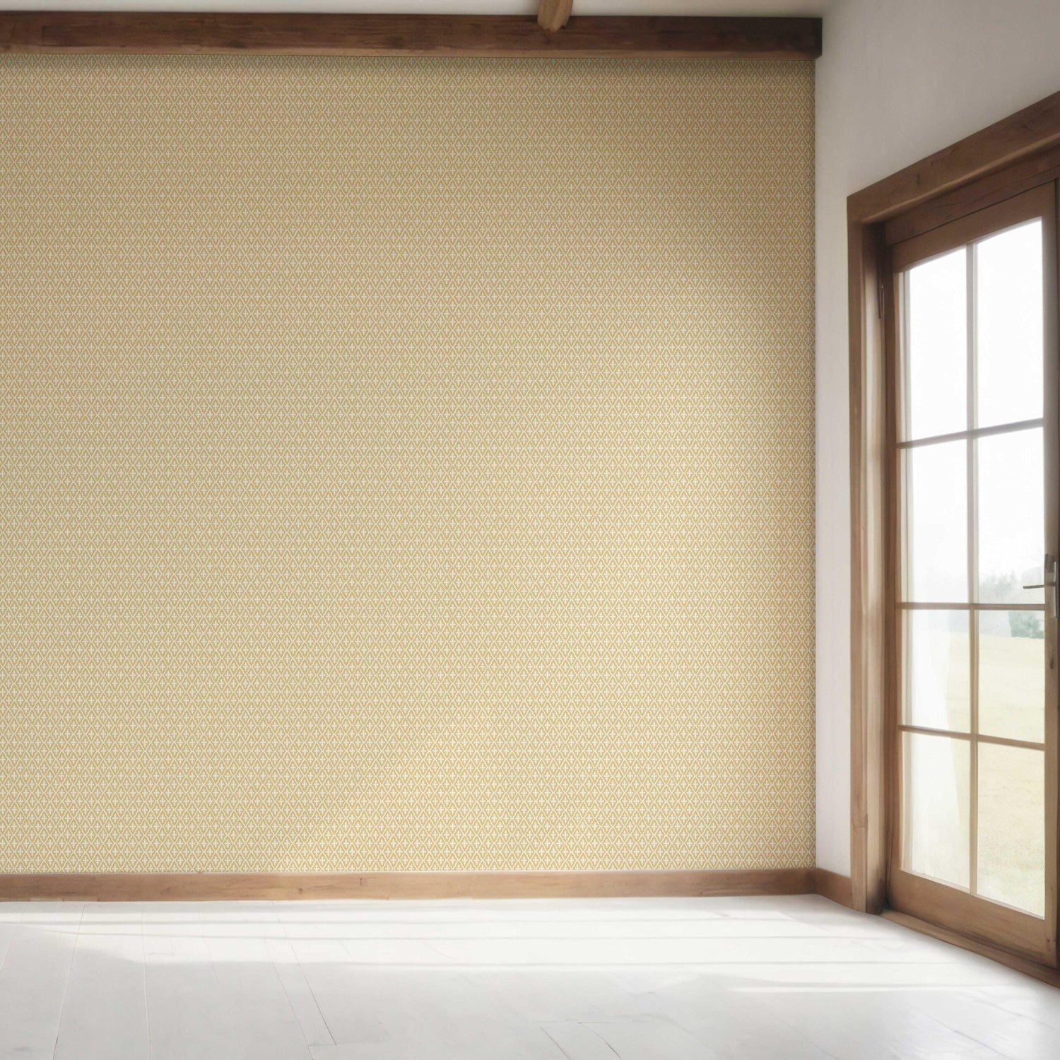 Geometric Diamond Lattice Bedroom Wallpaper (Yellow/ White)