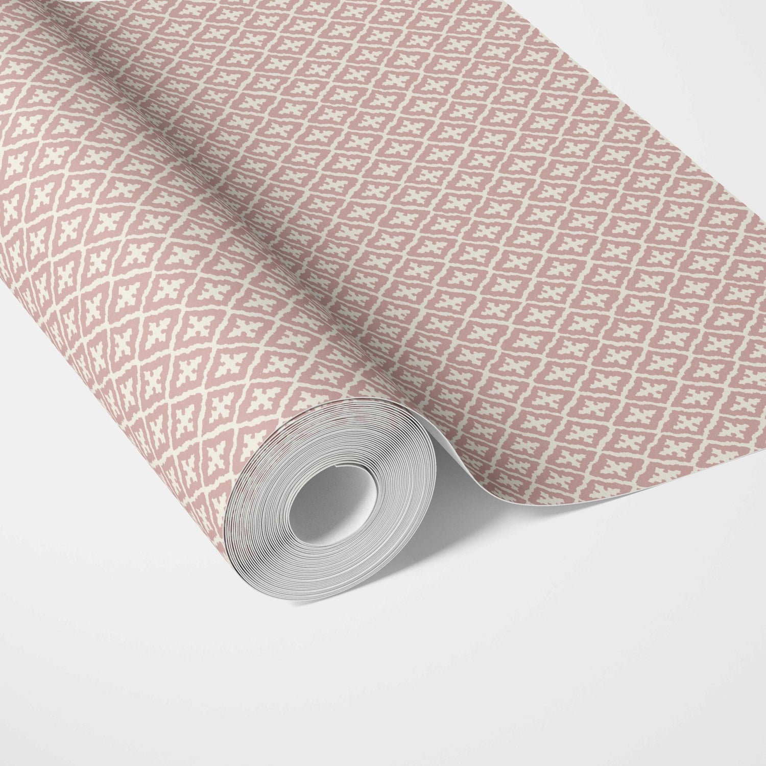 Geometric Diamond Lattice Traditional Wallpaper (Dusty Rose Pink/ White)