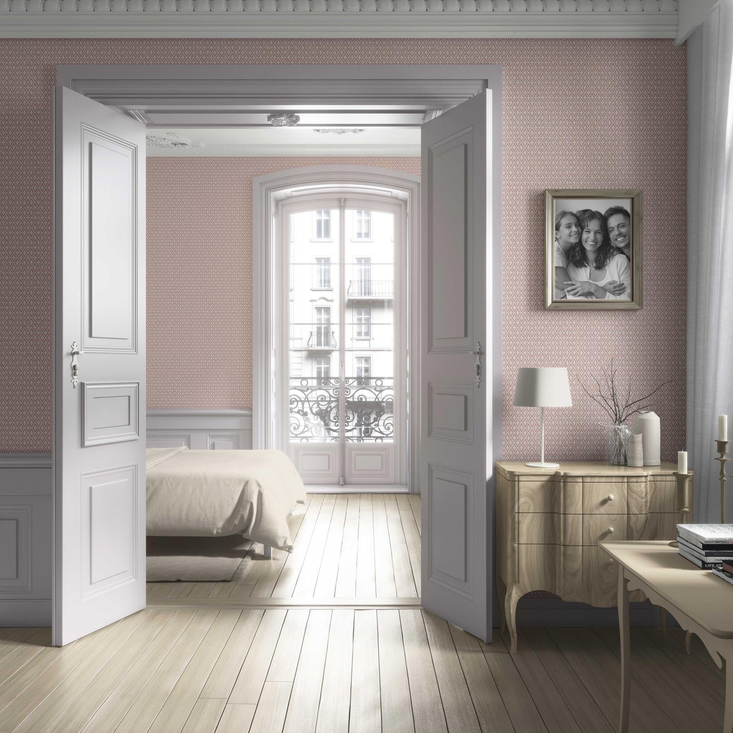 Geometric Diamond Lattice Living Room Wallpaper (Dusty Rose Pink/ White)