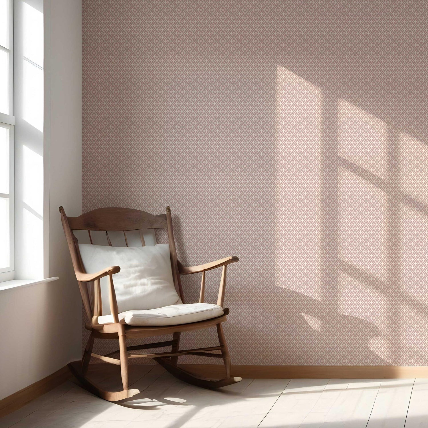 Geometric Diamond Lattice Nursery Wallpaper (Dusty Rose Pink/ White)
