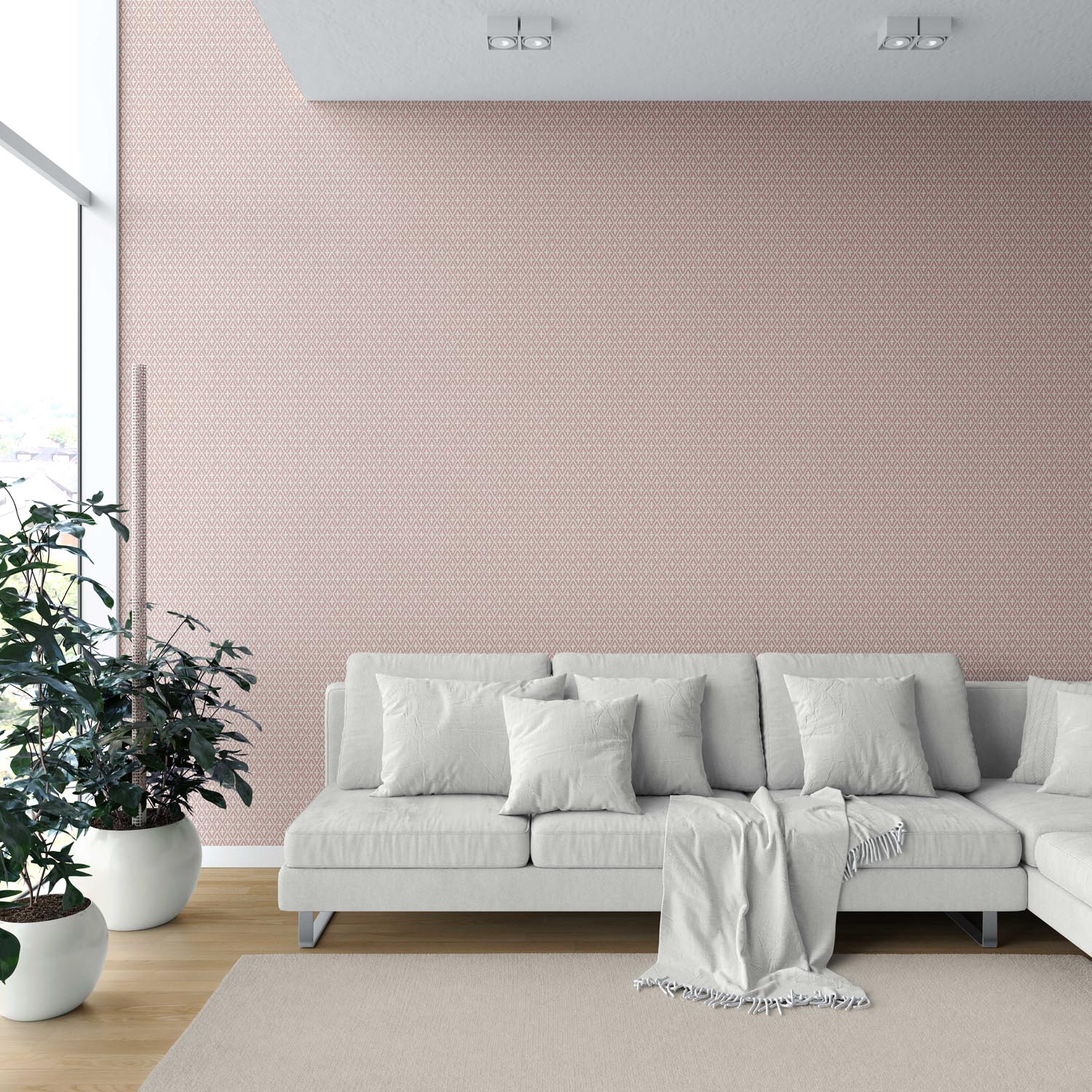 Geometric Diamond Lattice Shower Toilet Wallpaper (Dusty Rose Pink/ White)