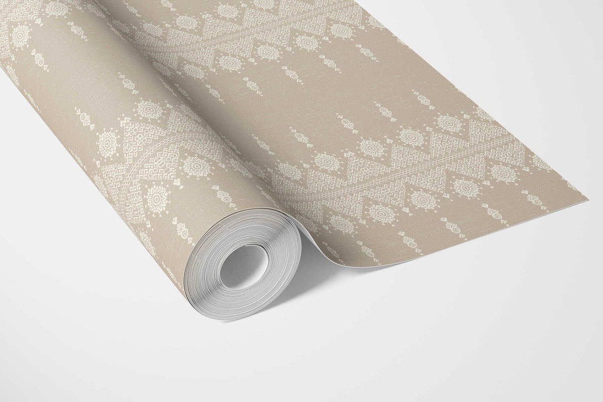 Neutral Floral Striped Bathroom Wallpaper (Beige/ Off-White)