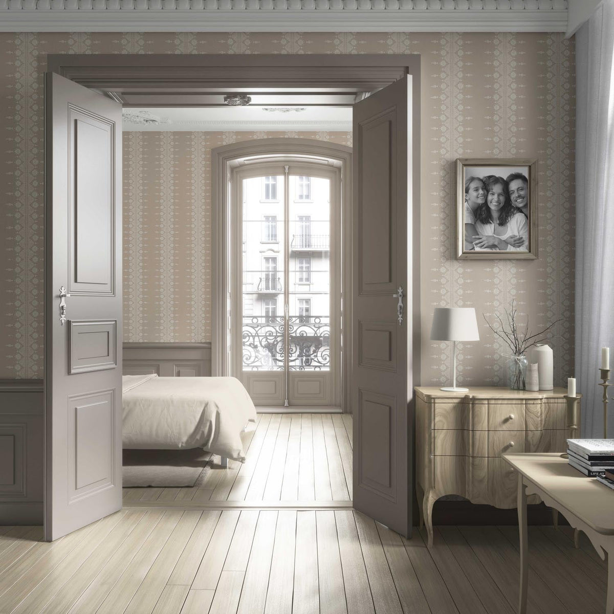 Neutral Floral Striped Living Room Wallpaper (Beige/ Off-White)