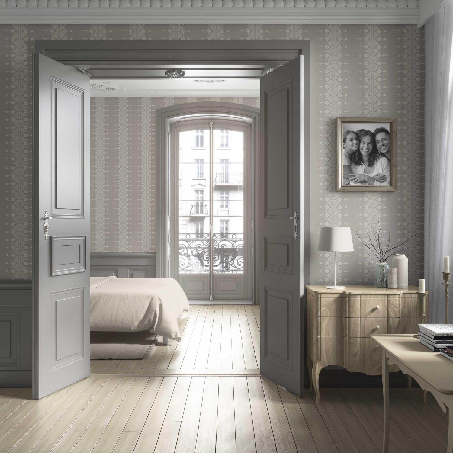 Neutral Floral Striped Living Room Wallpaper (Gray/ Off White)