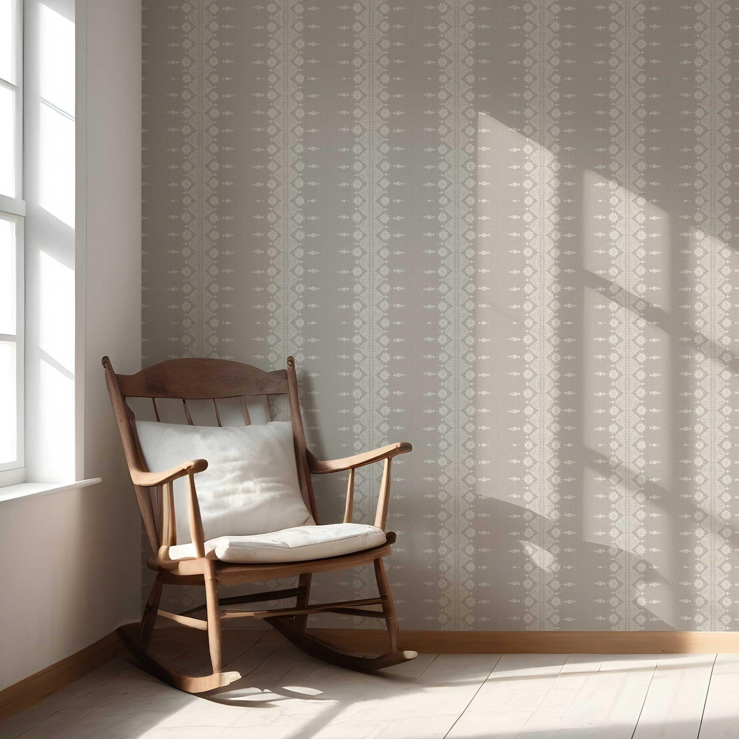 Neutral Floral Striped Nursery Wallpaper (Gray/ Off White)