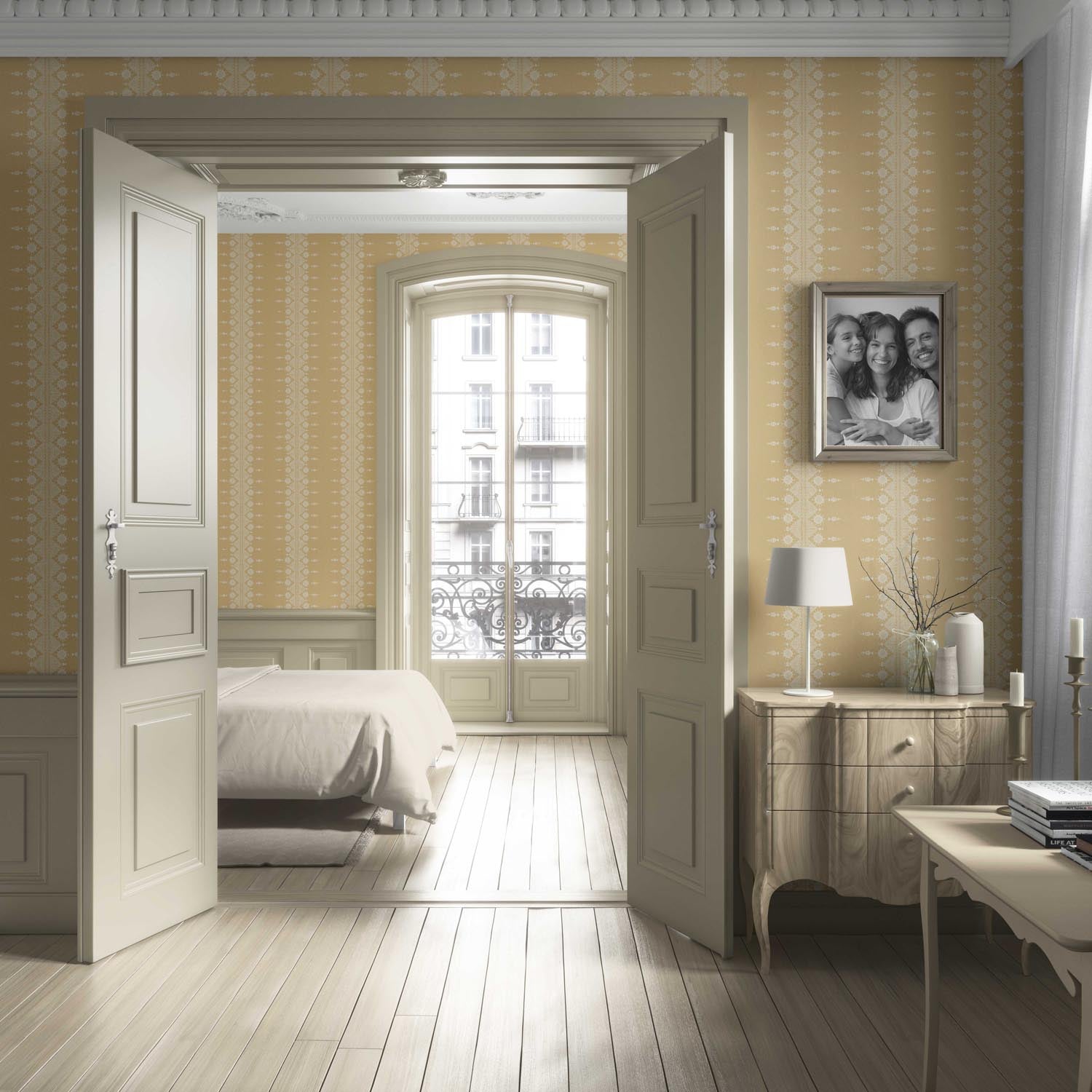 Floral Striped Living Room Wallpaper (Yellow/ Off-White)