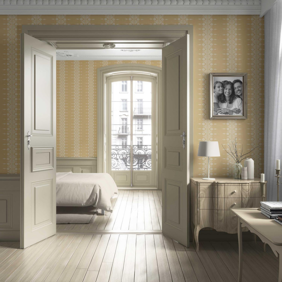 Floral Striped Living Room Wallpaper (Yellow/ Off-White)