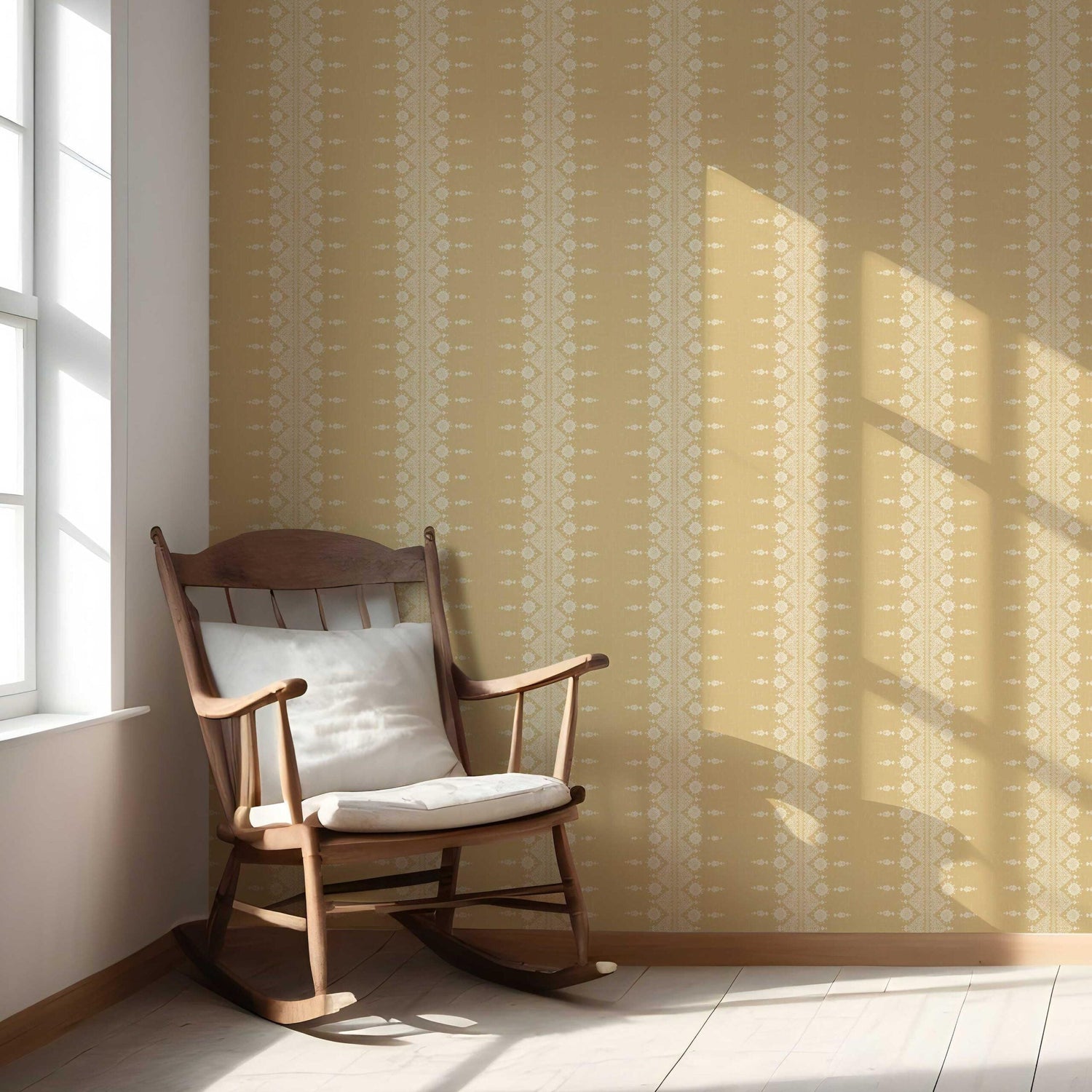 Floral Striped Nursery Wallpaper (Yellow/ Off-White)