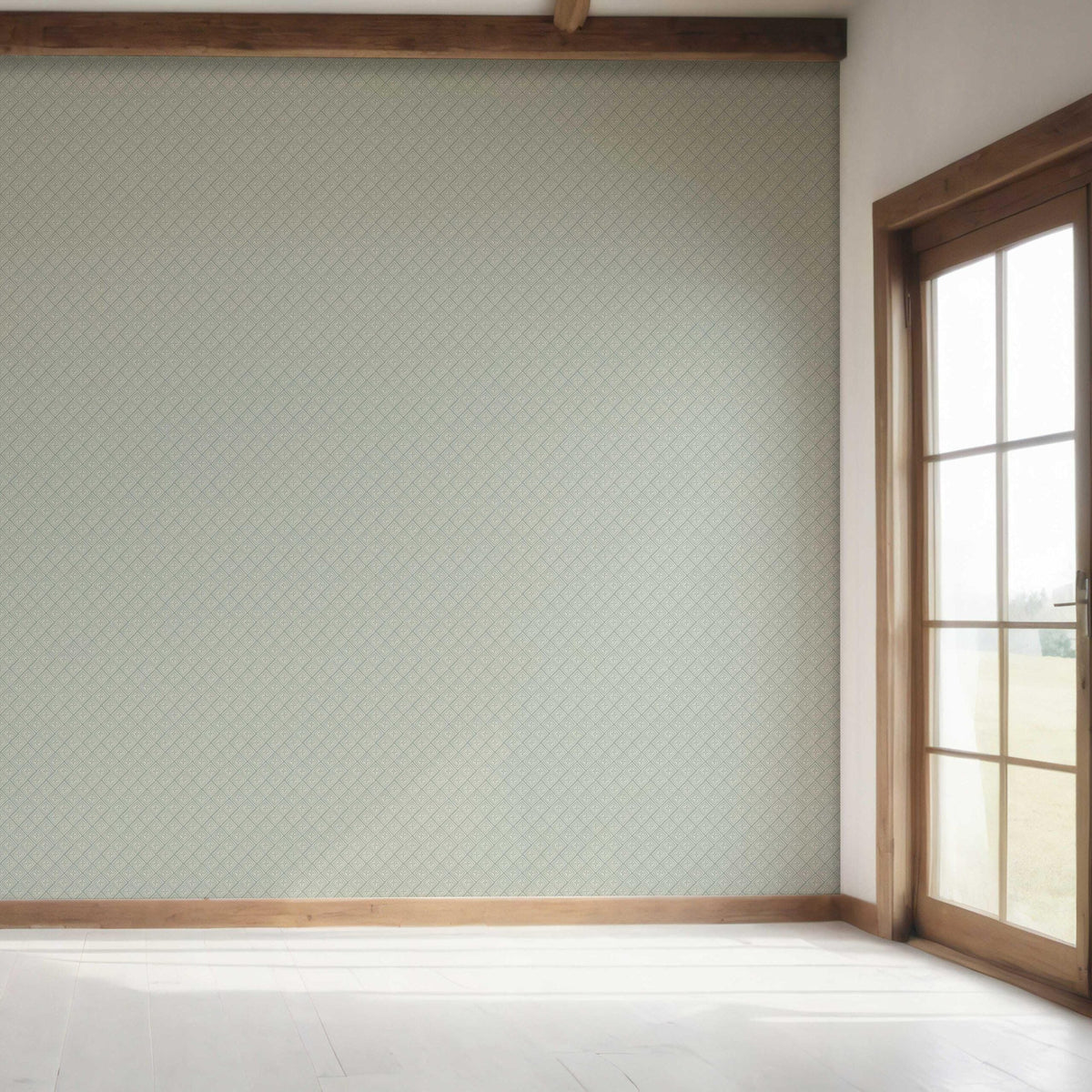Small Diamond Lattice/ Textured Check Bedroom Wallpaper (Green-Gray/ White)