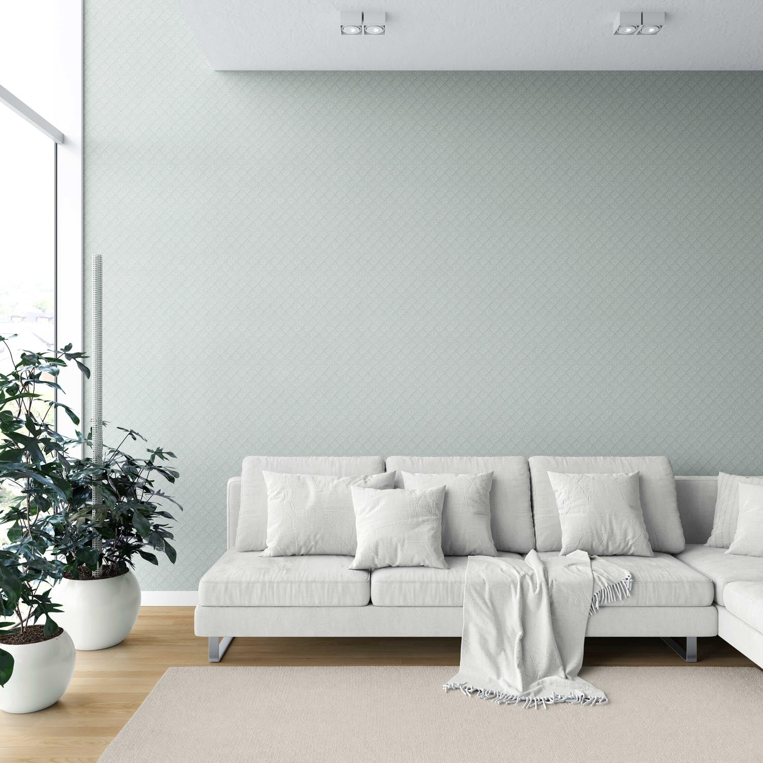 Small Diamond Lattice/ Textured Check Shower Toilet Wallpaper (Blue/ White)