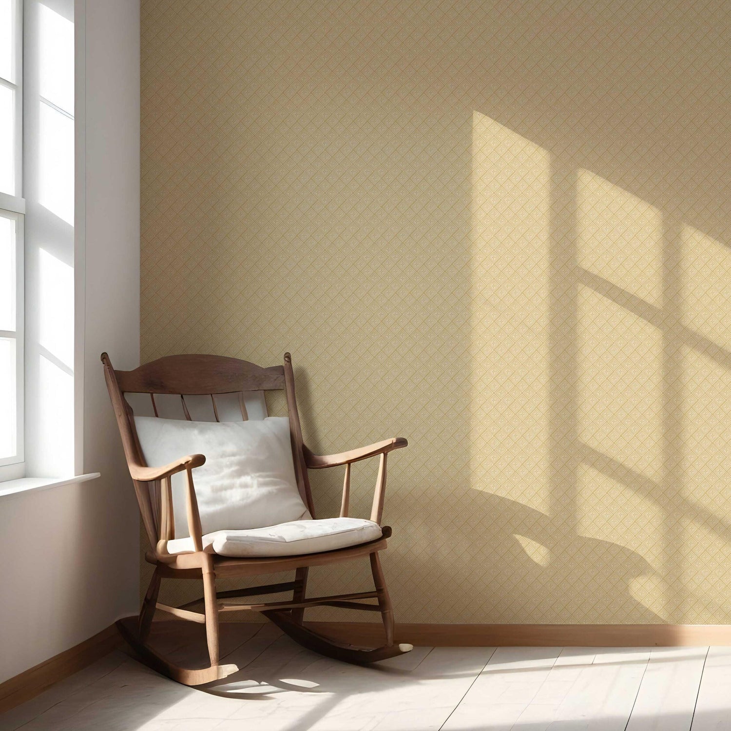 Small Diamond Lattice/ Textured Check Nursery Wallpaper (Ochre Yellow/ White)