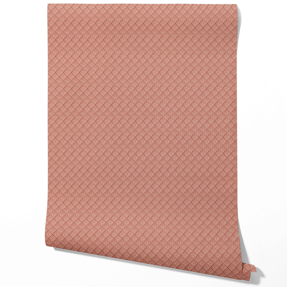 Small Diamond Lattice/ Textured Check Kitchen Wallpaper (Terracotta Red/ White)